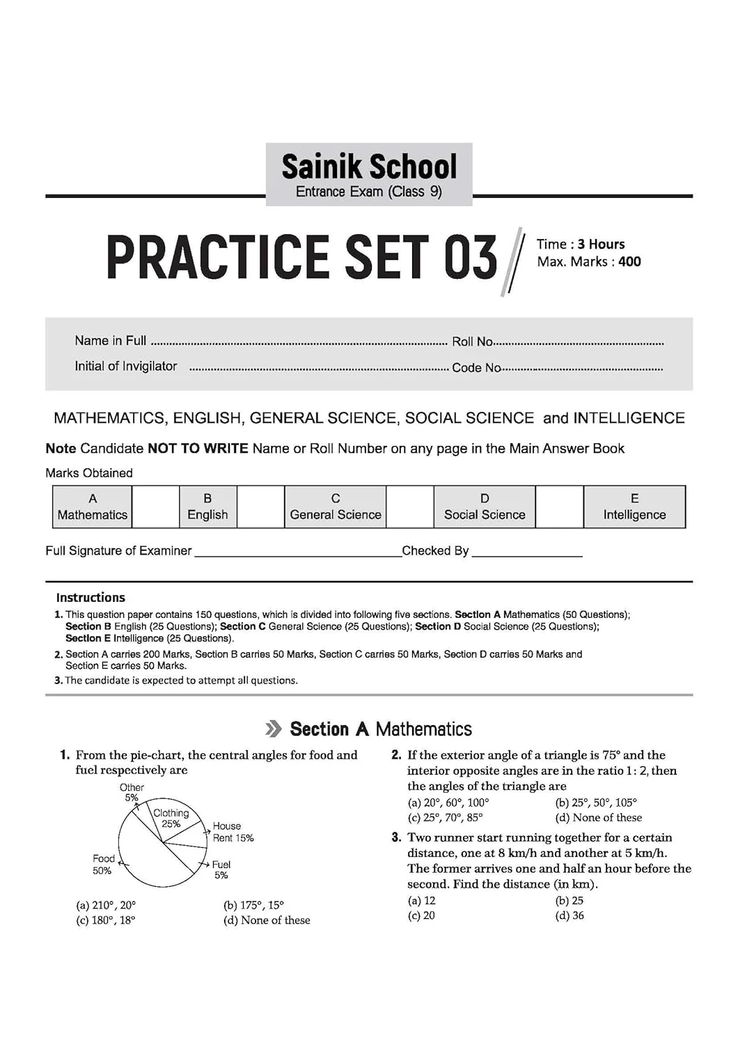 AISSEE Sainik School Class 9 Entrance Exam 2027 | 15 Practice Sets with Solved Paper 2026 | With OMR Sheet | As per Latest Exam Pattern - Image 6
