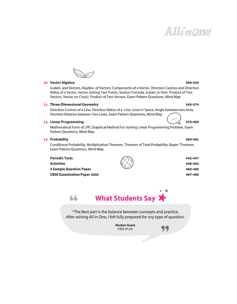 All in One Mathematics Class 12 for CBSE Exam 2026-27 | NCERT Based Complete Theory, Practice Exercises, CBQs, A-R, Sample Papers & Mind Maps | Revised Edition as per Latest Syllabus - Image 6