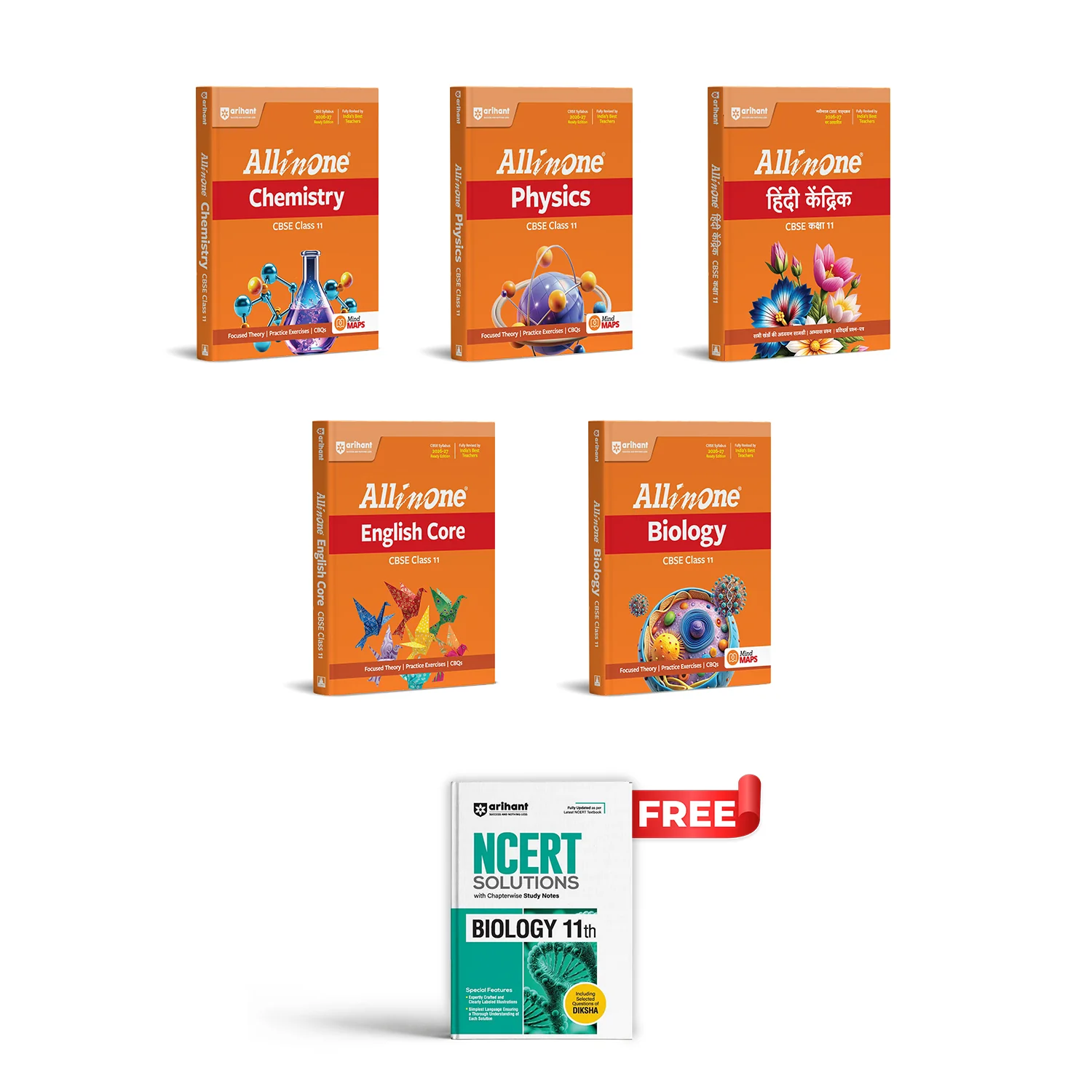 Combo of CBSE All in One Class 11th Exam 2026-2027 | English Core , Hindi Kendrik, Physics, Chemistry & Biology | With Free NCERT Solutions- Biology for Class 11th @210