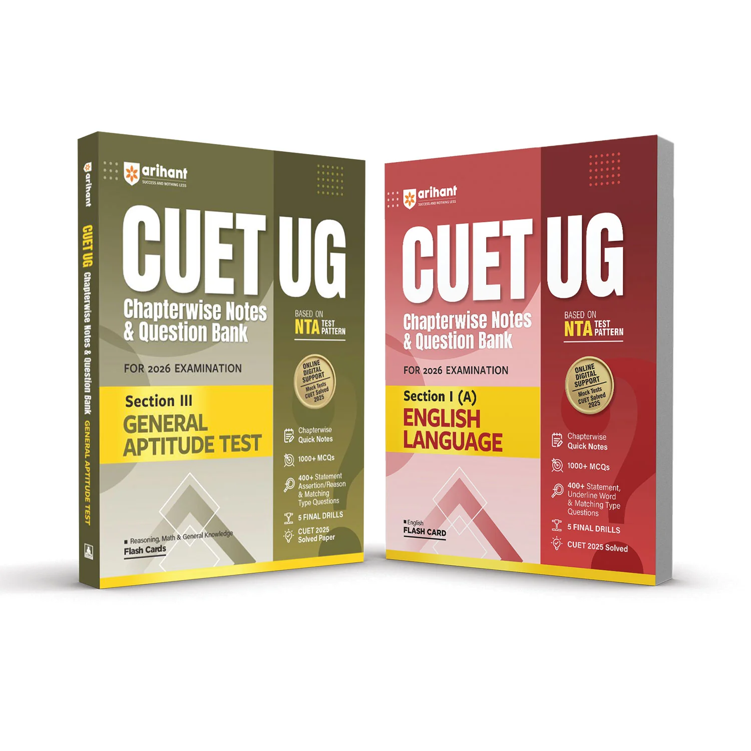 Combo of CUET 2026 General Aptitude Test (Section III) & English Language (Section 1-A) | English Flash Cards | Free Online Digital Support