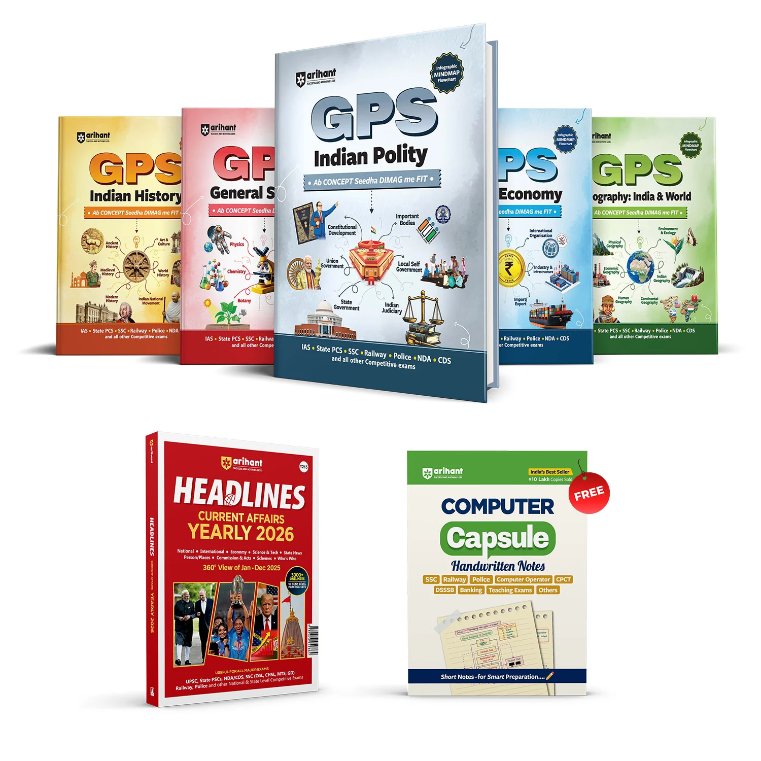 Combo of GPS & Headlines Current Affairs Yearly 2026 | Indian History, Indian Polity, Indian Economy, ndian Geography: India and World & Indian General Science | With Free Computer Knowledge Capsule Handwritten Notes | English Medium