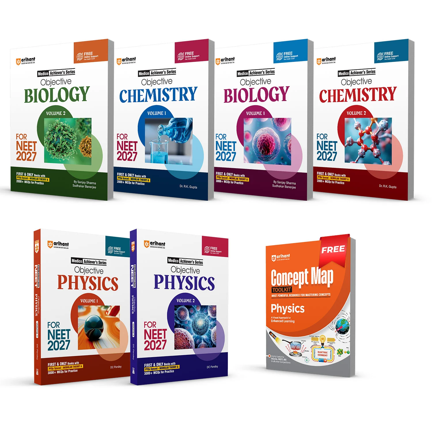 Combo of Objective Physics, Chemistry & Biology Vol. 1 & Vol. 2 | Medico Achiever’s Series | 3000+ MCQs with PYQs Synced Modular Theory | With Free CONCEPTS MAPS TOOL KIT PHYSICS | English Medium