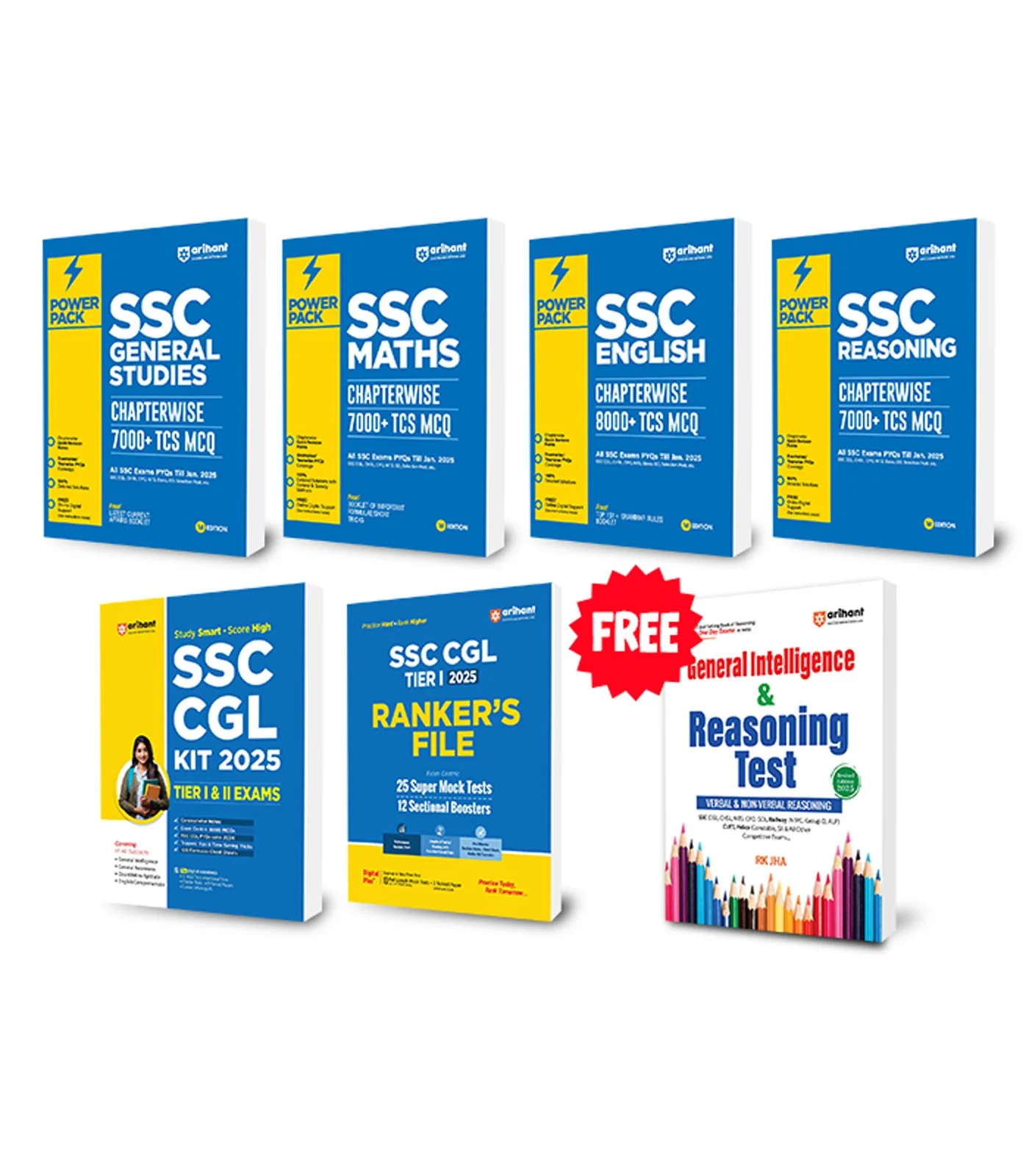 Combo of SSC Power Pack & CGL 2025 | SSC Power Pack (English, Reasoning,Mathematics & General Studies) + SSC CGL Study Guide & Practice Sets |  With free General Intelligence & Reasoning Test | English Medium