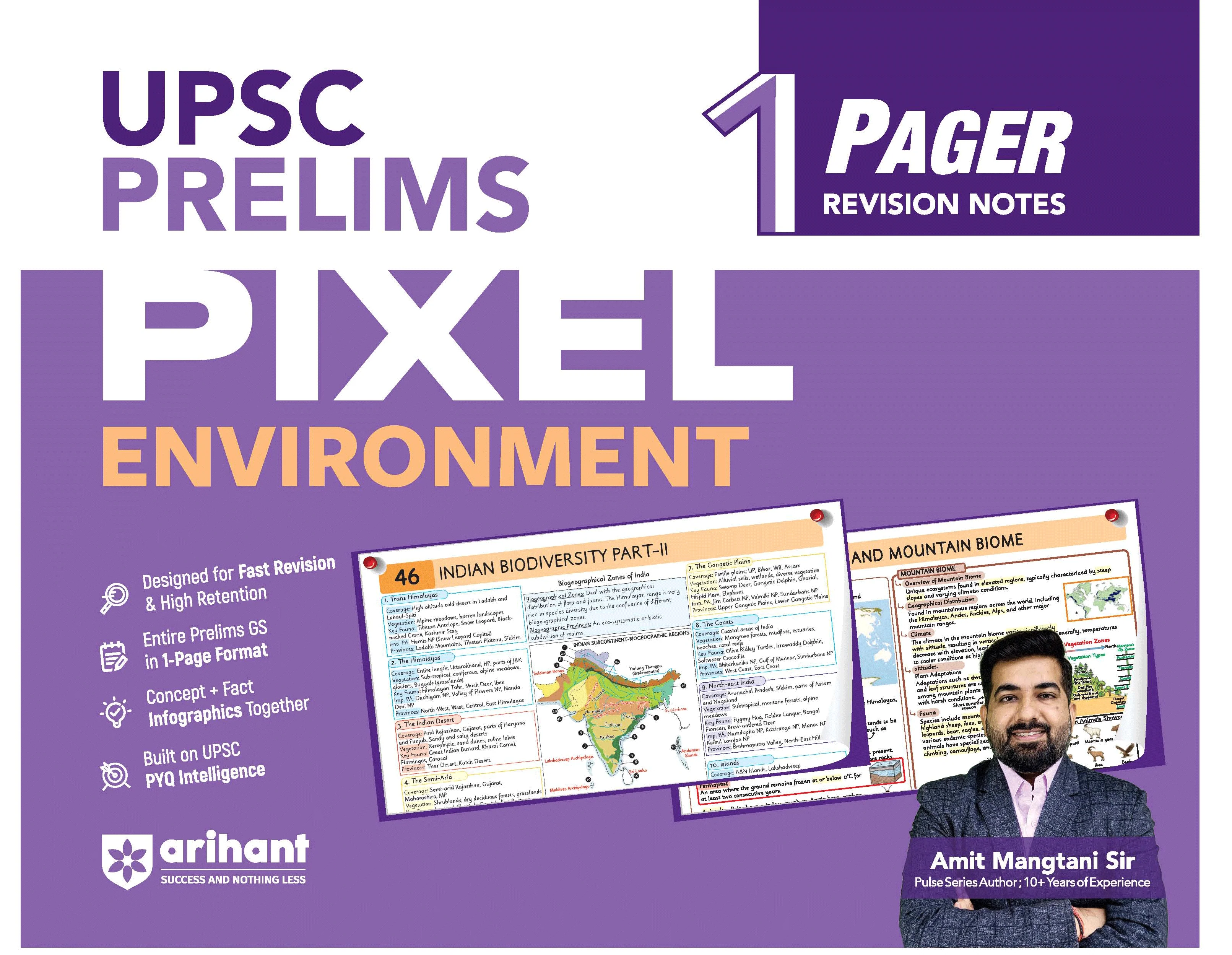 UPSC Prelims Environment | Pixel 1-Pager Revision Notes | Fast Revision, Entire Prelims GS in 1-Page Format, Concept & Fact Infographics with PYQ-Based Preparation